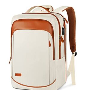 17 inch Travel Laptop Backpack for Women, TSA Friendly 40L Large Computer Backpack with USB Charging Port, Anti Theft Business Backpack Waterproof Carry on Daypack School College Bookbag, Beige