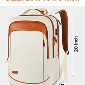 17 inch Travel Laptop Backpack for Women, TSA Friendly 40L Large Computer Backpack with USB Charging Port, Anti Theft Business Backpack Waterproof Carry on Daypack School College Bookbag, Beige