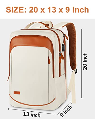 17 inch Travel Laptop Backpack for Women, TSA Friendly 40L Large Computer Backpack with USB Charging Port, Anti Theft Business Backpack Waterproof Carry on Daypack School College Bookbag, Beige