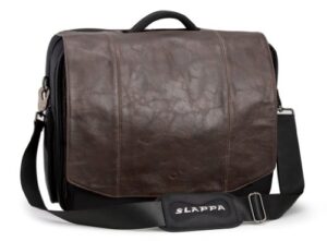 slappa kiken 17 inch laptop bag – brown faux leather flap