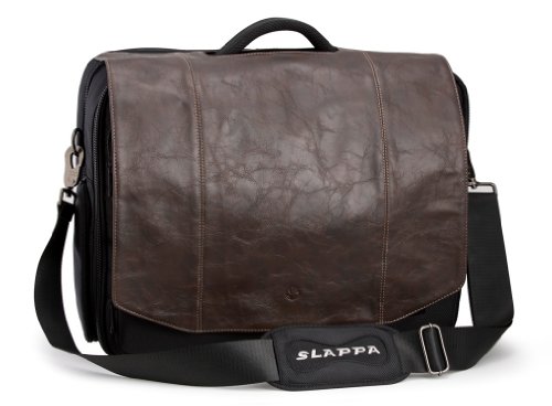 Slappa Kiken 17 Inch Laptop Bag - Brown Faux Leather Flap
