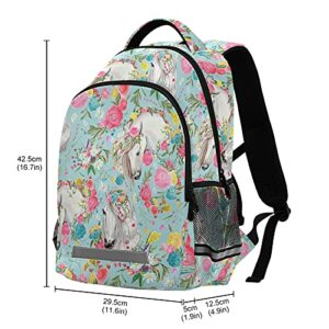 Horse And Flower Backpacks Student Backpack Bookbag For Boys Girls Casual Bag One Size