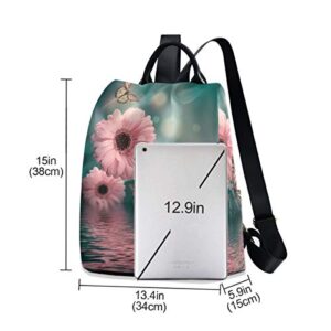 ALAZA Pink Floral Butterfly Backpack with Keychain for Woman Ladies