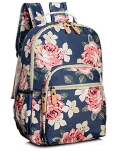 leaper floral school backpack for girls travel bag bookbag satchel dark blue
