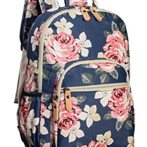 Leaper Floral School Backpack for Girls Travel Bag Bookbag Satchel Dark Blue