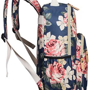 Leaper Floral School Backpack for Girls Travel Bag Bookbag Satchel Dark Blue