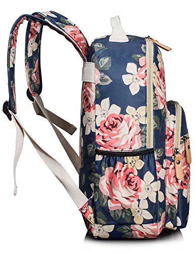 Leaper Floral School Backpack for Girls Travel Bag Bookbag Satchel Dark Blue