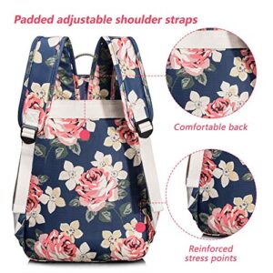 Leaper Floral School Backpack for Girls Travel Bag Bookbag Satchel Dark Blue