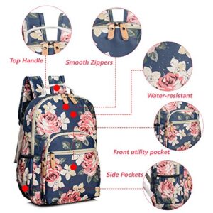 Leaper Floral School Backpack for Girls Travel Bag Bookbag Satchel Dark Blue