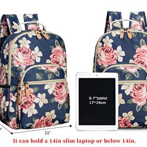 Leaper Floral School Backpack for Girls Travel Bag Bookbag Satchel Dark Blue