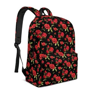 rose school backpack lightweight cute kids backpack classic bookbag cool daypack for teen high school student, 17 inch