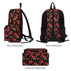 Rose School Backpack Lightweight Cute Kids Backpack Classic Bookbag Cool Daypack for Teen High School Student, 17 Inch