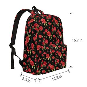 Rose School Backpack Lightweight Cute Kids Backpack Classic Bookbag Cool Daypack for Teen High School Student, 17 Inch