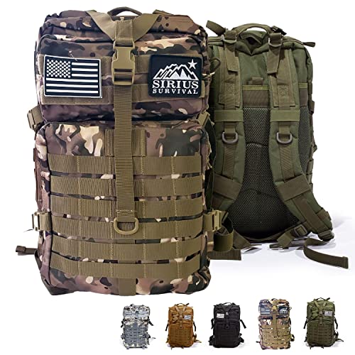 Sirius Survival 50L Expeditionary Tactical Backpack - Large Molle Bag (Green Camo)