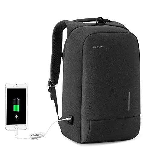 Kingsons Laptop Backpack, Slim Business Travel Computer Bag with USB Charging Port Anti-Theft Water Resistant for 15.6 Inch Laptop Rucksack for men