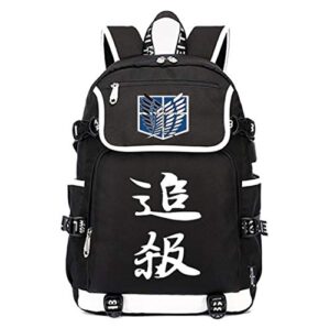 wanhongyue attack on titan anime cosplay schoolbag rucksack 15.6″ laptop backpack with usb charging port black / 2