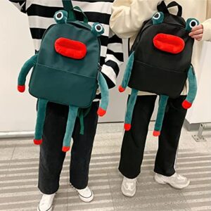 LaurelTree Kawaii Aesthetic Creative Cute Funny Cartoon Frog Backpack Travel Bag School Students Teens Girls (Green)