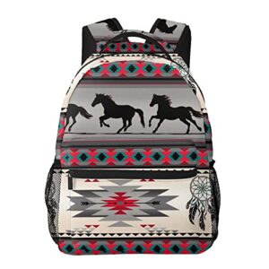 riuara native american boho aztec horses pattern backpack bookbags for adult&teeens shoulder school bags for school office travel