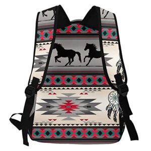 RIUARA Native American Boho Aztec Horses Pattern Backpack Bookbags for Adult&Teeens Shoulder School Bags for School Office Travel