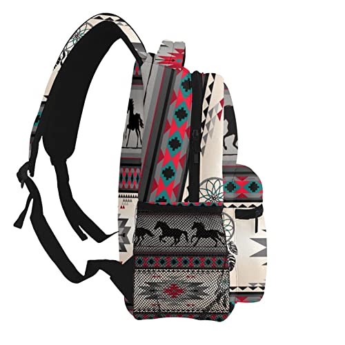 RIUARA Native American Boho Aztec Horses Pattern Backpack Bookbags for Adult&Teeens Shoulder School Bags for School Office Travel