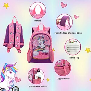 HAPPYSUNNY Toddler Backpack Reversible Sequin 13 Inch Lightweight for Preschool and Kindergarten Children, Kid Backpack, Mini School Bag Bookbag for 3-5 Years Girls