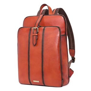 cluci leather laptop backpack for women vegetable tanned full grain leather 15.6 inch computer bag travel business daypack sassafras red
