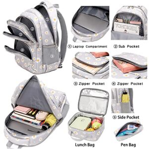 Fedalust Laptop Backpack Book Bags, Travel Backpack for Women, Daisy School Backpack with Lunch Box, Waterproof Casual Daypack Backpacks