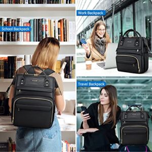 LOVEVOOK Laptop Backpack for Women,Soft Faux Leather,Travel Backpack Purse Laptop Bag for Women,Nurse Bag Teacher Backpack,Bookbag Business Laptop Backpack Women,Work Bag with USB Port,15.6 inch,Black