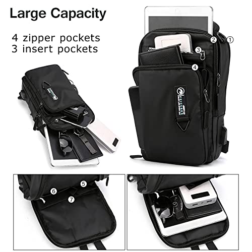 Peicees Sling Bag for Men Women Waterproof Mens Sling Backpack Purse Crossbody Bag with USB Charging Port for Travel Hiking