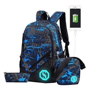 jiayou boy girl unisex 20l fashion school bag backpack with florescent mark 3 sets/2 sets (20l, usb colorg 3 sets)