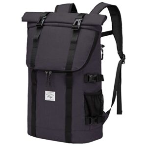 kasqo laptop backpack for men, 17 inch rolltop large capacity water resistant school college travel bookbag casual daypack, dark grey