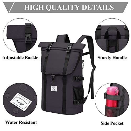 Kasqo Laptop Backpack for Men, 17 Inch Rolltop Large Capacity Water Resistant School College Travel Bookbag Casual Daypack, Dark Grey