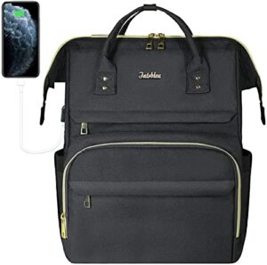 intrbleu laptop backpack women teacher backpack nurse bags, 17 inch work backpack womens fashion backpack purse waterproof travel backpack, anti-theft, luggage strap, usb charging port (black)
