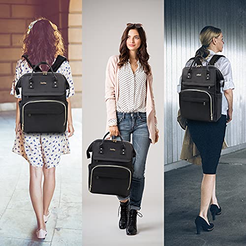 Intrbleu Laptop Backpack Women Teacher Backpack Nurse Bags, 17 Inch Work Backpack Womens Fashion Backpack Purse Waterproof Travel Backpack, Anti-theft, Luggage Strap, USB Charging Port (Black)