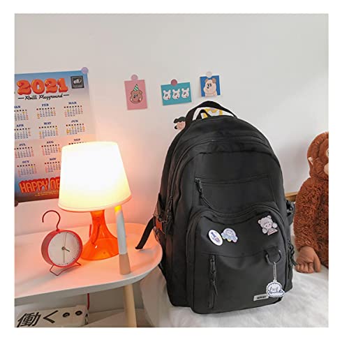 SPORTBANG Cute Aesthetic Backpack for teen girls middle school Bag Student Laptop White Backpacks With Cute pin accessories(Black, One Size)