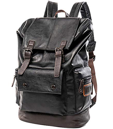 Men's PU Leather Laptop Backpack,Vintage Travel Rucksack for School,College,Bookbag,Large Casual Daypacks for Women YZ11