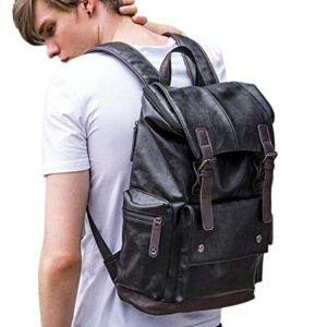 Men's PU Leather Laptop Backpack,Vintage Travel Rucksack for School,College,Bookbag,Large Casual Daypacks for Women YZ11