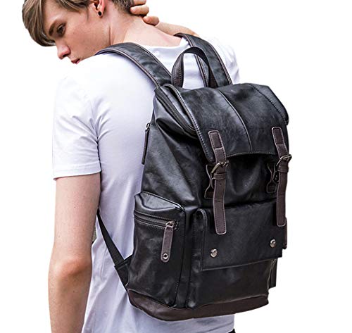 Men's PU Leather Laptop Backpack,Vintage Travel Rucksack for School,College,Bookbag,Large Casual Daypacks for Women YZ11