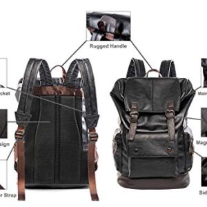 Men's PU Leather Laptop Backpack,Vintage Travel Rucksack for School,College,Bookbag,Large Casual Daypacks for Women YZ11