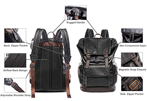 Men's PU Leather Laptop Backpack,Vintage Travel Rucksack for School,College,Bookbag,Large Casual Daypacks for Women YZ11