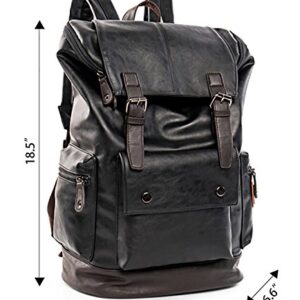 Men's PU Leather Laptop Backpack,Vintage Travel Rucksack for School,College,Bookbag,Large Casual Daypacks for Women YZ11