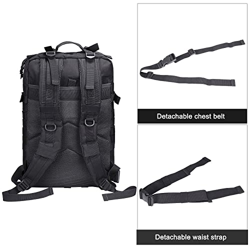 Prospo 40L Military Tactical Shoulder Backpack Assault Survival Molle Bag Pack Fishing Backpack for Tackle Storage (Black + Khaki)