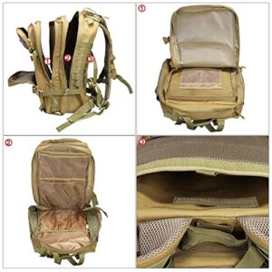 Prospo 40L Military Tactical Shoulder Backpack Assault Survival Molle Bag Pack Fishing Backpack for Tackle Storage (Black + Khaki)