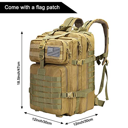 Prospo 40L Military Tactical Shoulder Backpack Assault Survival Molle Bag Pack Fishing Backpack for Tackle Storage (Black + Khaki)