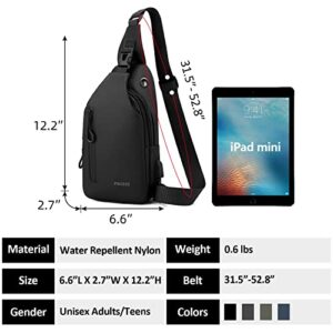 Peicees Sling Bag for Men Women Waterproof Mens Sling Backpack Purse Crossbody Bag with USB Charging Port for Travel Hiking