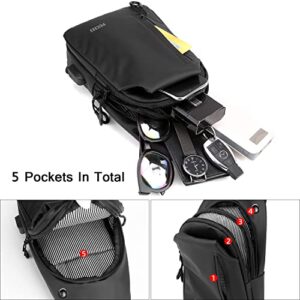 Peicees Sling Bag for Men Women Waterproof Mens Sling Backpack Purse Crossbody Bag with USB Charging Port for Travel Hiking