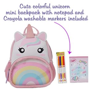 Crayola Neoprene Unicorn Mini Backpack for Girls & Toddlers with Crayola Markers & Notepad, 10 inch, Pink