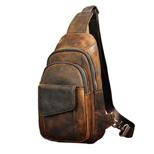 vintage men’s real leather chest bag business casual outdoor sling bag (style 3 – crazy horse leather)