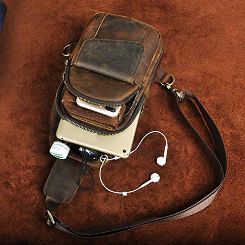 vintage Men's real Leather chest bag Business Casual Outdoor Sling Bag (Style 3 - Crazy Horse Leather)