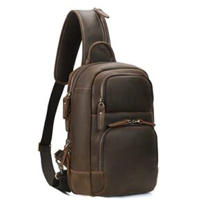 hespary vintage full grain leather sling bag men’s travel/hiking chest daypack